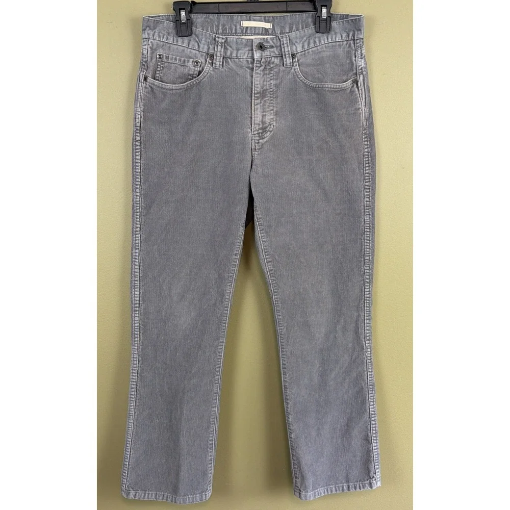 LL Bean Mens Corduroy Pants Straight Leg Standard Fit Grey Size 32X29
